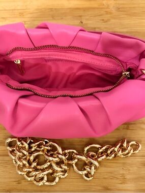 Kittenish Hot Pink Shoulder Bag with Gold Chain Strap
